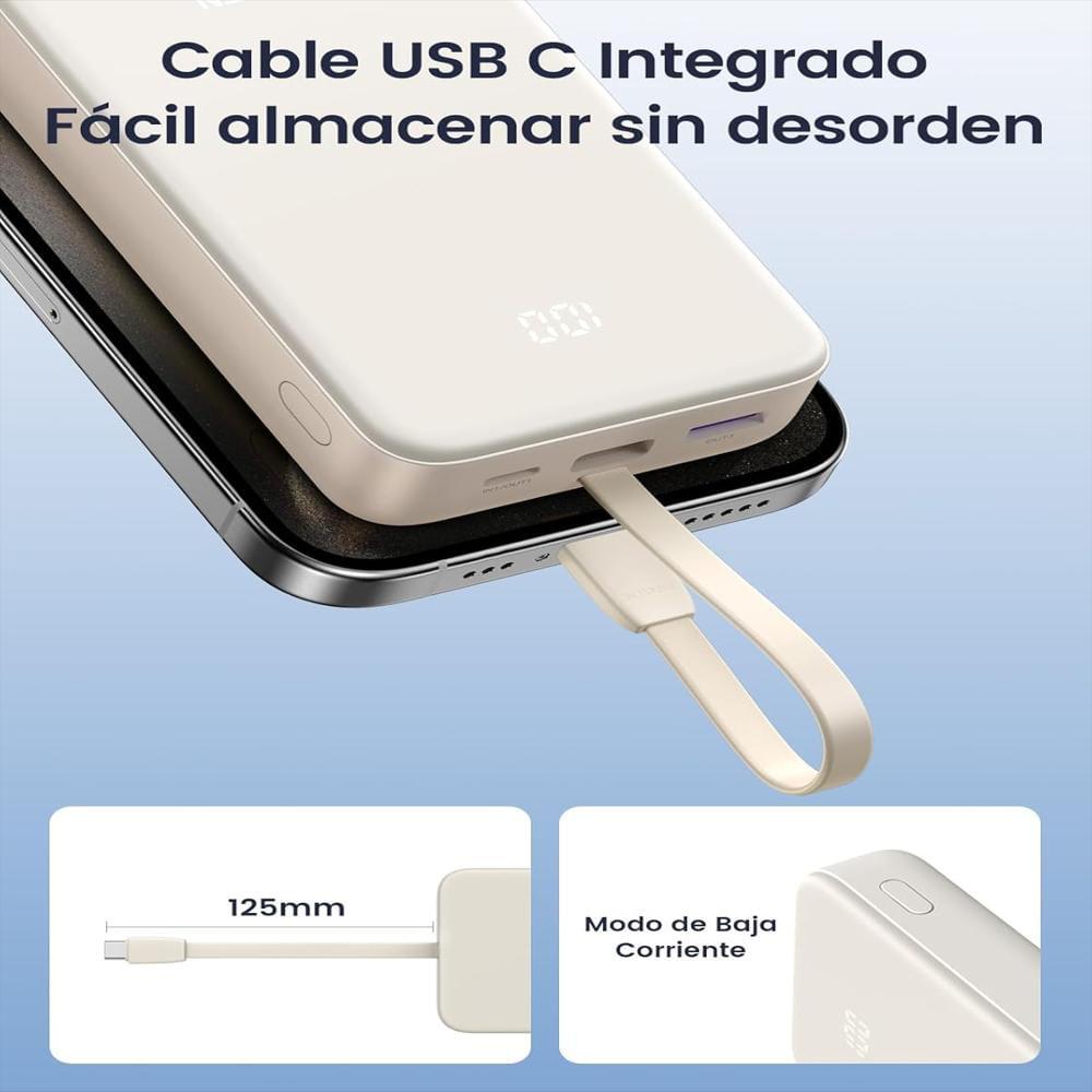 Batería Externa Portatil De 20,000Mah Pd 20W Con Cable Usb C Integrado img #5