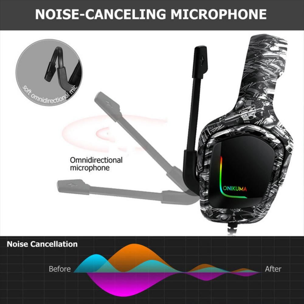 Audífonos Gamer Onikuma K20 Black Y Rgb Light Camuflaje Blanco img #3