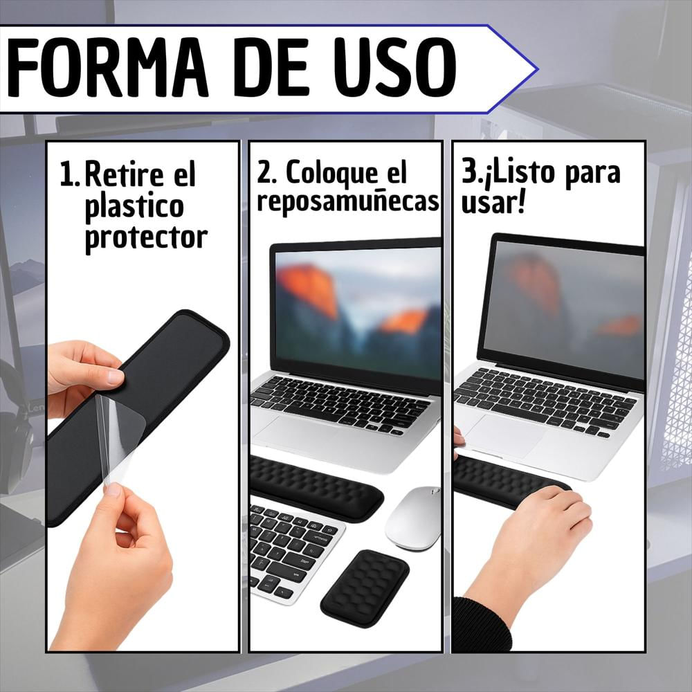 Reposa Muñecas Teclado Mouse Descansa Muñeca Memory Foam Ful img #4