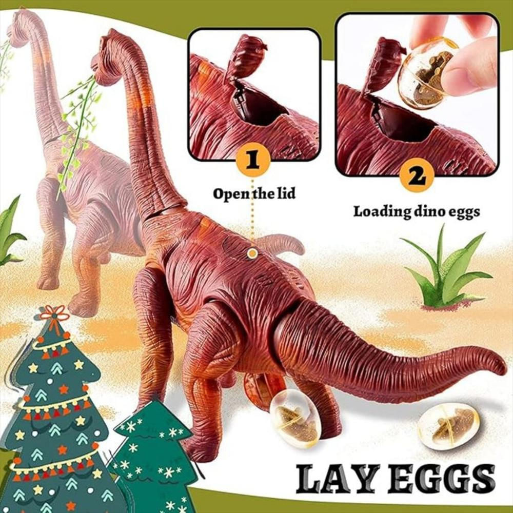 Dinosaurio Pone Huevo Movimiento Luces Sonidos + Bateria Marrón img #3