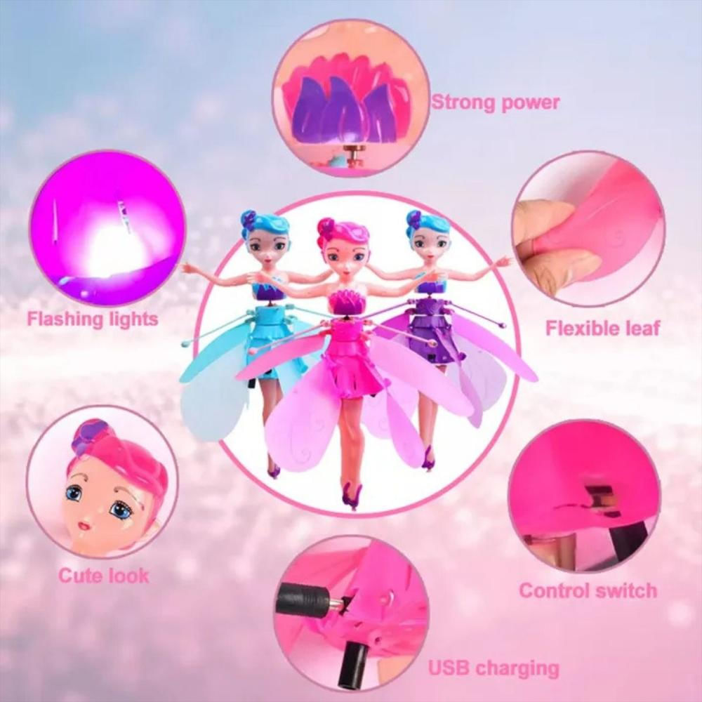 Muñeca Mágica Hada Voladora Sensor Recargable Con Luces Rosa img #3