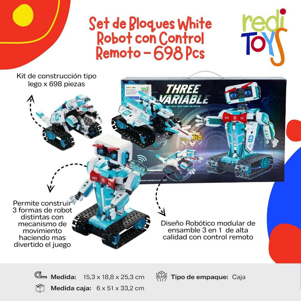 REDITOYS Robot Con Control Remoto 698 Piezas Set De Bloques Armable img #3