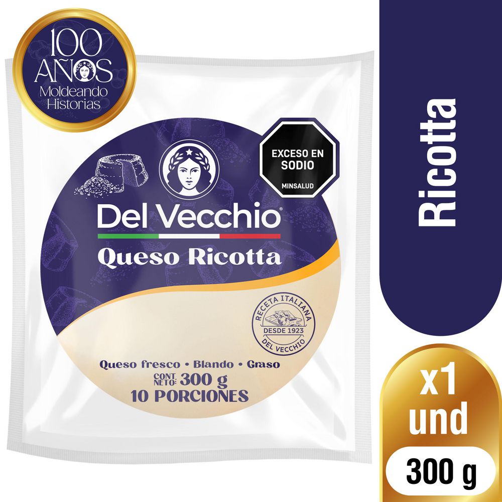Queso DEL VECCHIO ricota empacado vacío   (300  gr) img #1