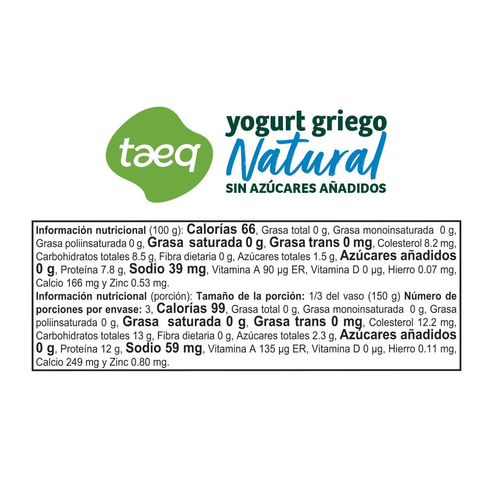 Yogurt griego TAEQ natural sin azúcares añadidos (433  ml) img #3