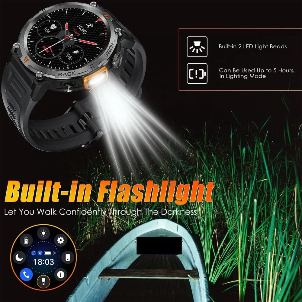 Reloj Inteligente Ip67 Impermeable Con Linterna Compatible Con Sistemas Android/Ios Color Negro img #2