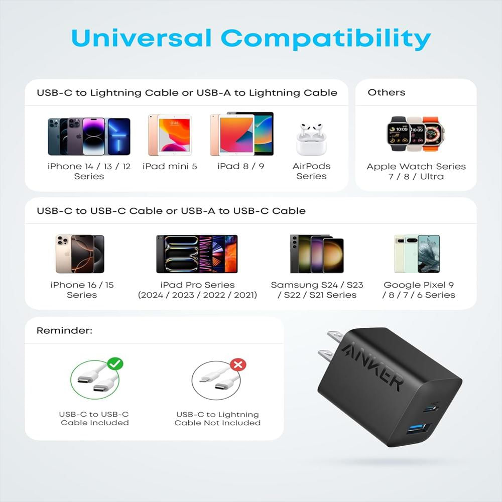 Cargador Anker 20W Usb C + Usb A De Carga Rapida + Cable Usb C (Paquete X2) img #3
