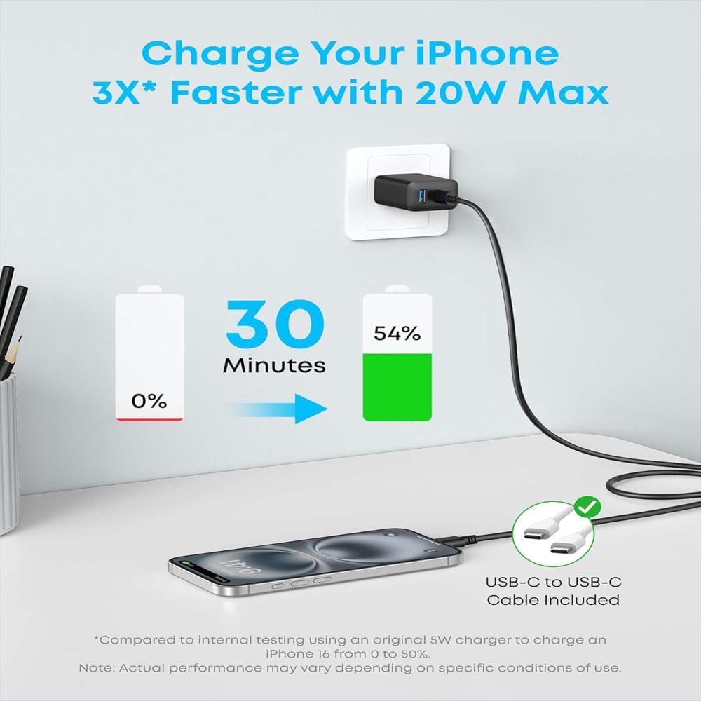 Cargador Anker 20W Usb C + Usb A De Carga Rapida + Cable Usb C (Paquete X2) img #4