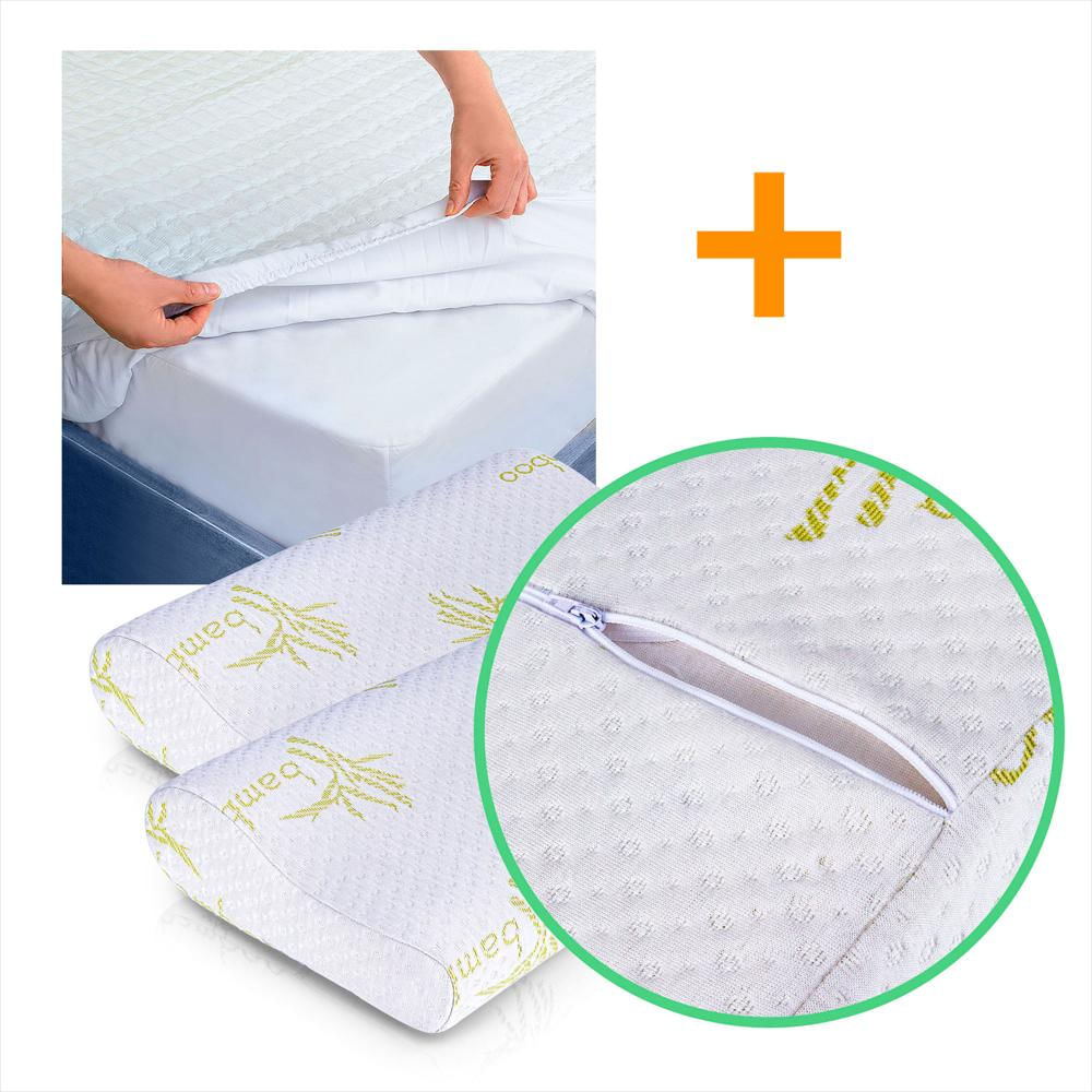 Combo: Protector Colchón Algodón Sencillo +2 Almohadas Bamboo img #2