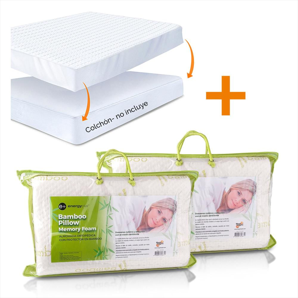 Combo: Protector Colchón Algodón Sencillo +2 Almohadas Bamboo img #3