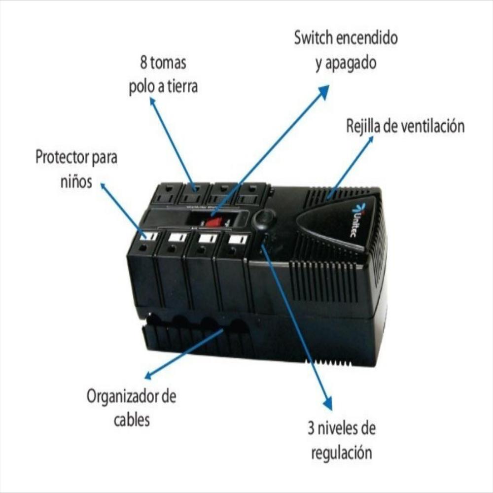 Regulador De Voltaje 8 Tomas Unitec U 1200 Supresor De Picos img #3