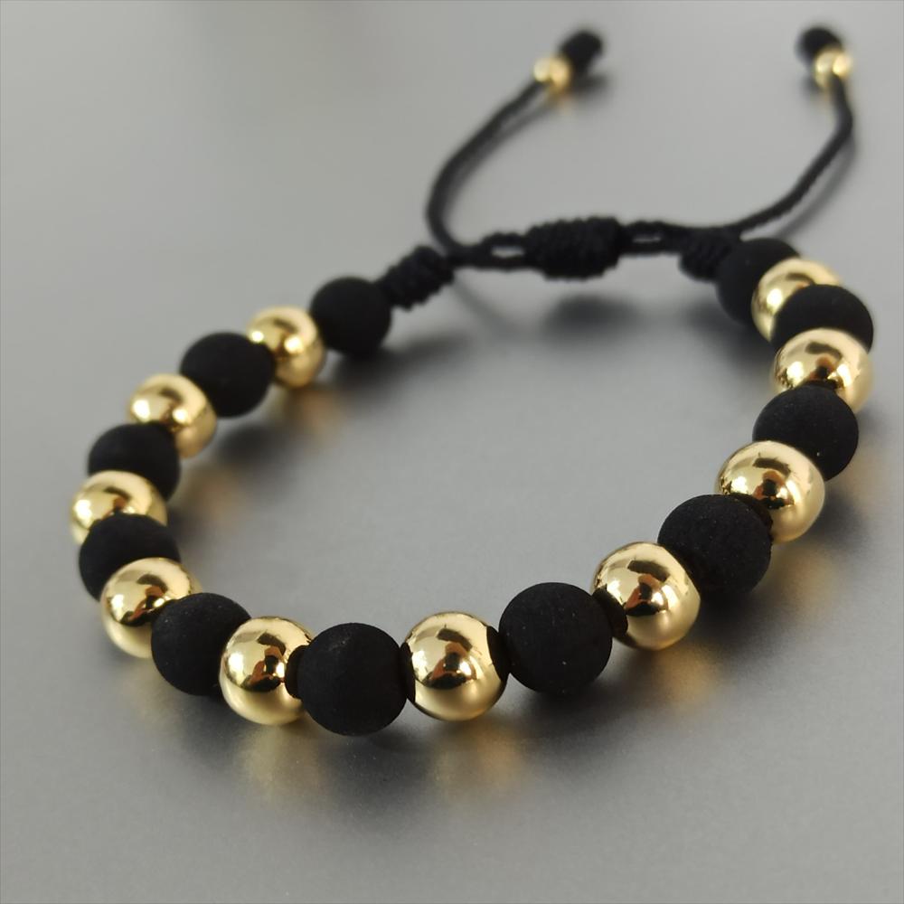 Pulsera Tejida Hombre Con Balines Oro Laminado 18K img #1