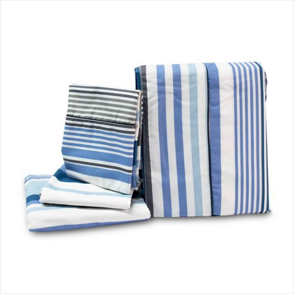 Juego De Sábanas Real Tex Linea Confort King Rayas Azules img #1