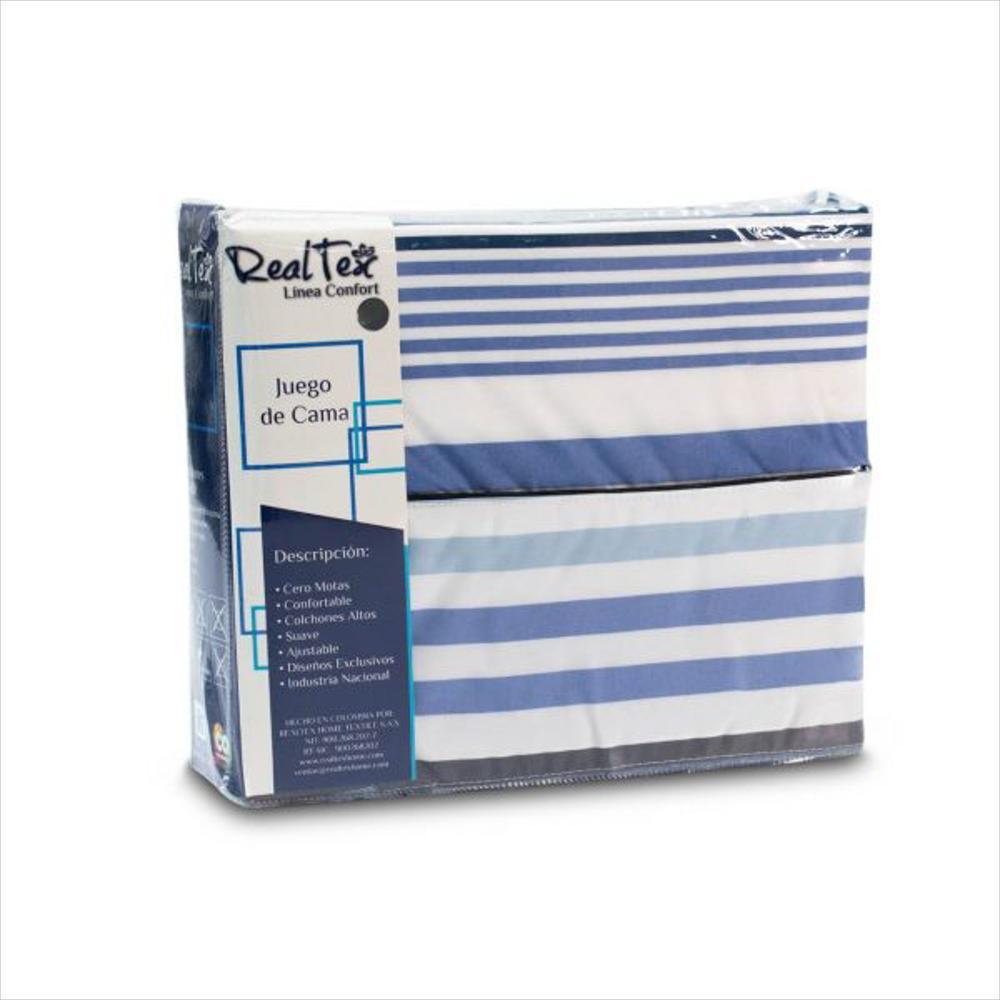 Juego De Sábanas Real Tex Linea Confort King Rayas Azules img #2