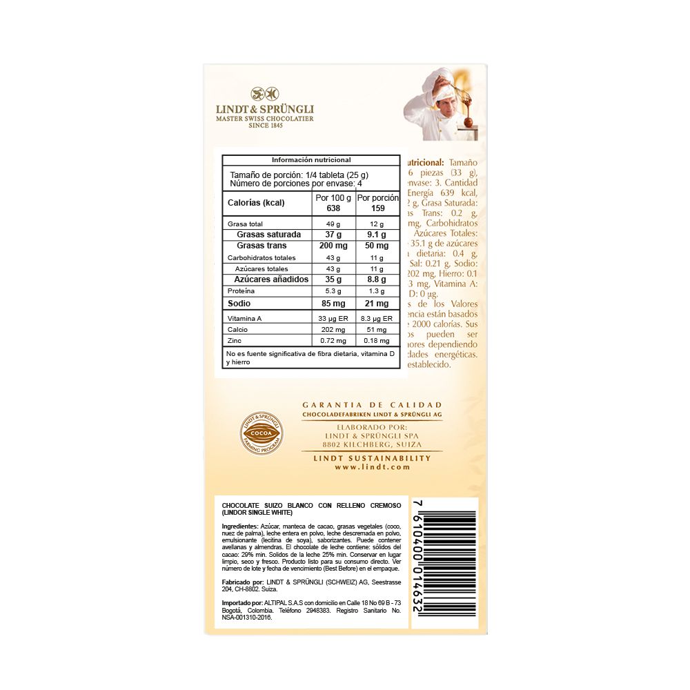 Chocolates LINDT blanco piezas individuales (100  gr) img #2