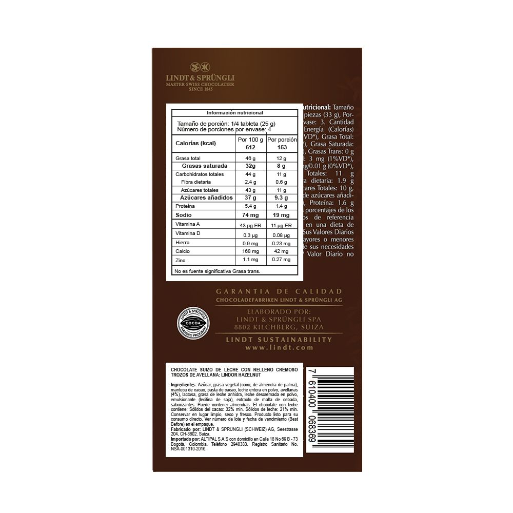 Chocolates LINDT leche y avellana (100  gr) img #2