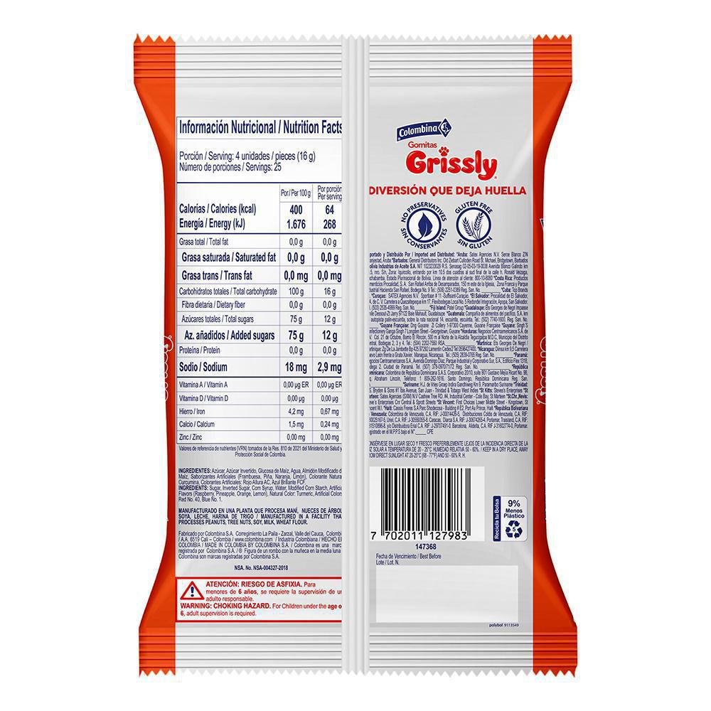 Gomitas  GRISSLY clásicas sabor a frambuesa (400  gr) img #2