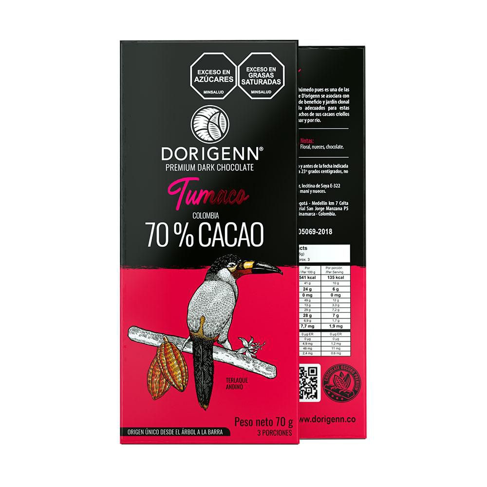 Barra de chocolate DORIGENN Tumaco 70% cacao (70  gr) img #2