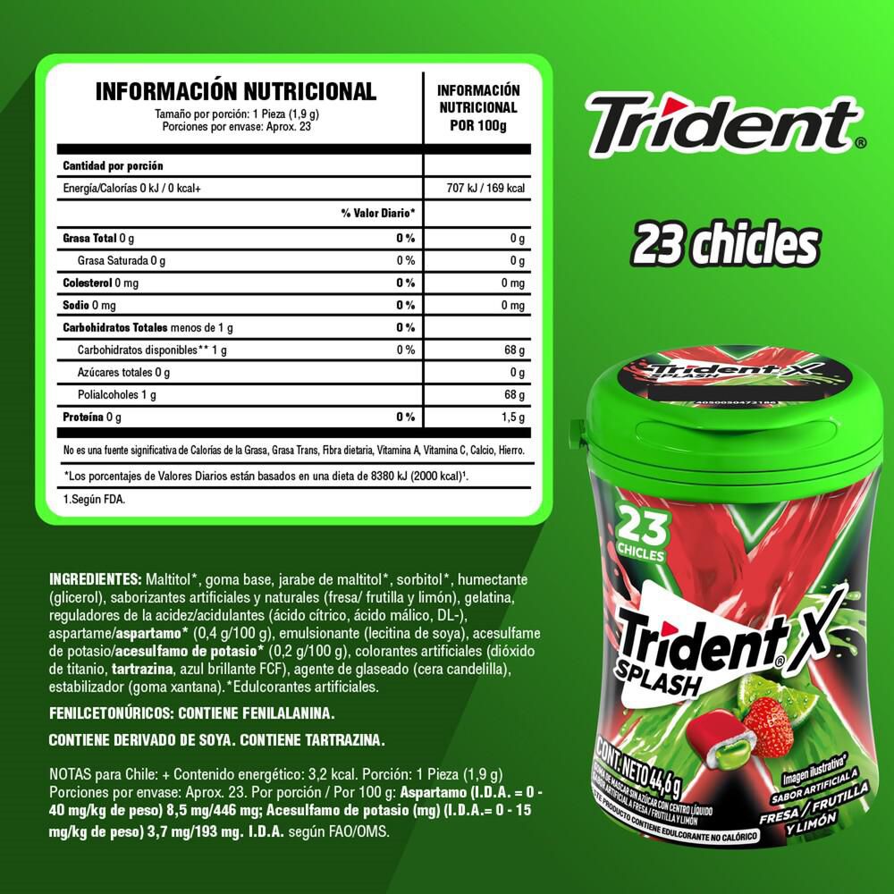 Chicles TRIDENT sabor fresa frutilla y limón (44.6  gr) img #3
