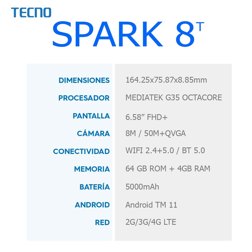 Celular TECNO MOBILE SPARK 8T KG6P 64 GB 4 GB RAM Turquesa Cyan Estuche img #4