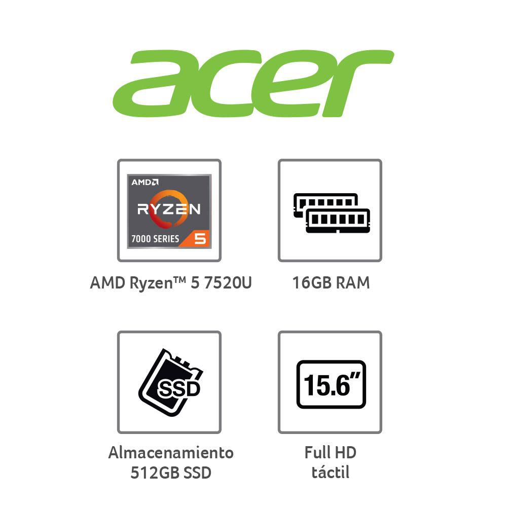 Portatil ACER Aspire 3 AMD Ryzen 5 7520U RAM 16 GB 512 GB SSD A31524PTR0BT img #8
