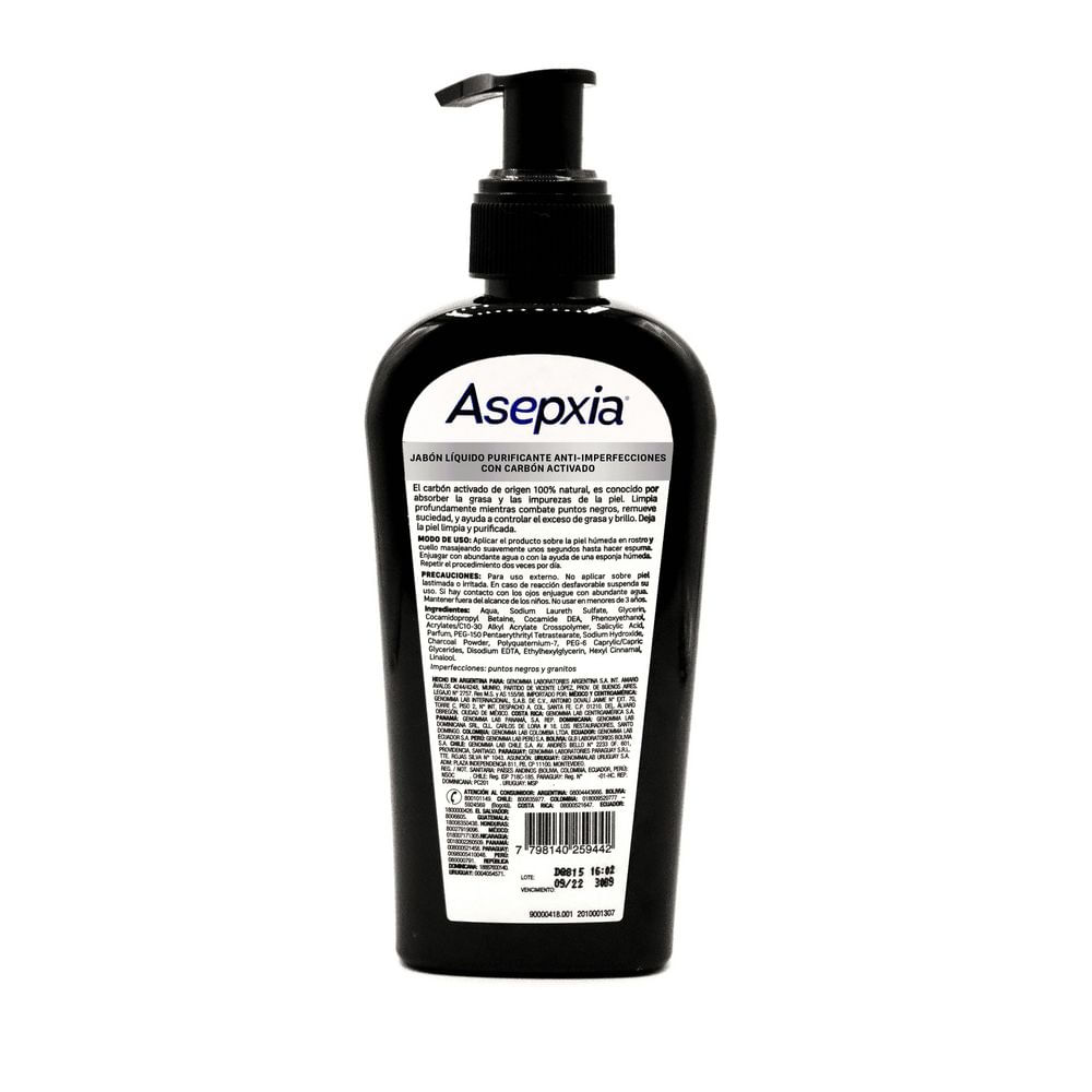 Jabón facial ASEPXIA purificante carbón detox (200  ml) img #3
