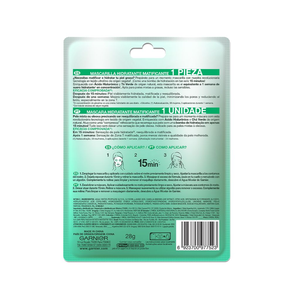 Mascarilla GARNIER SKIN ACTIVE hidratante matificante (28  gr) img #3