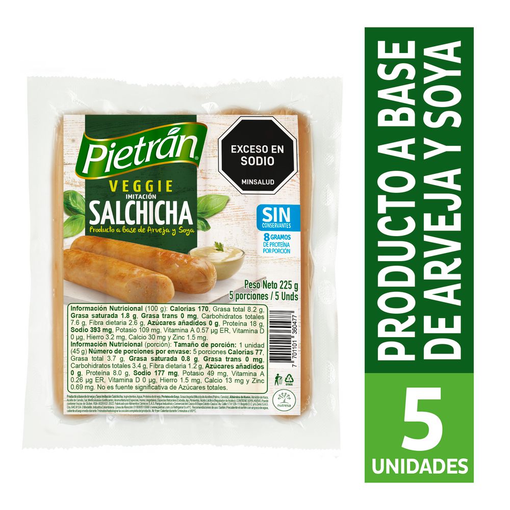 Salchicha PIETRAN veggie a base de arveja y soya (225  gr) img #2