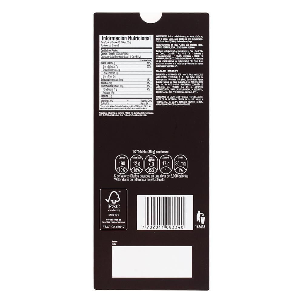 Barra de chocolate COLOMBINA moments con leche (70  gr) img #2