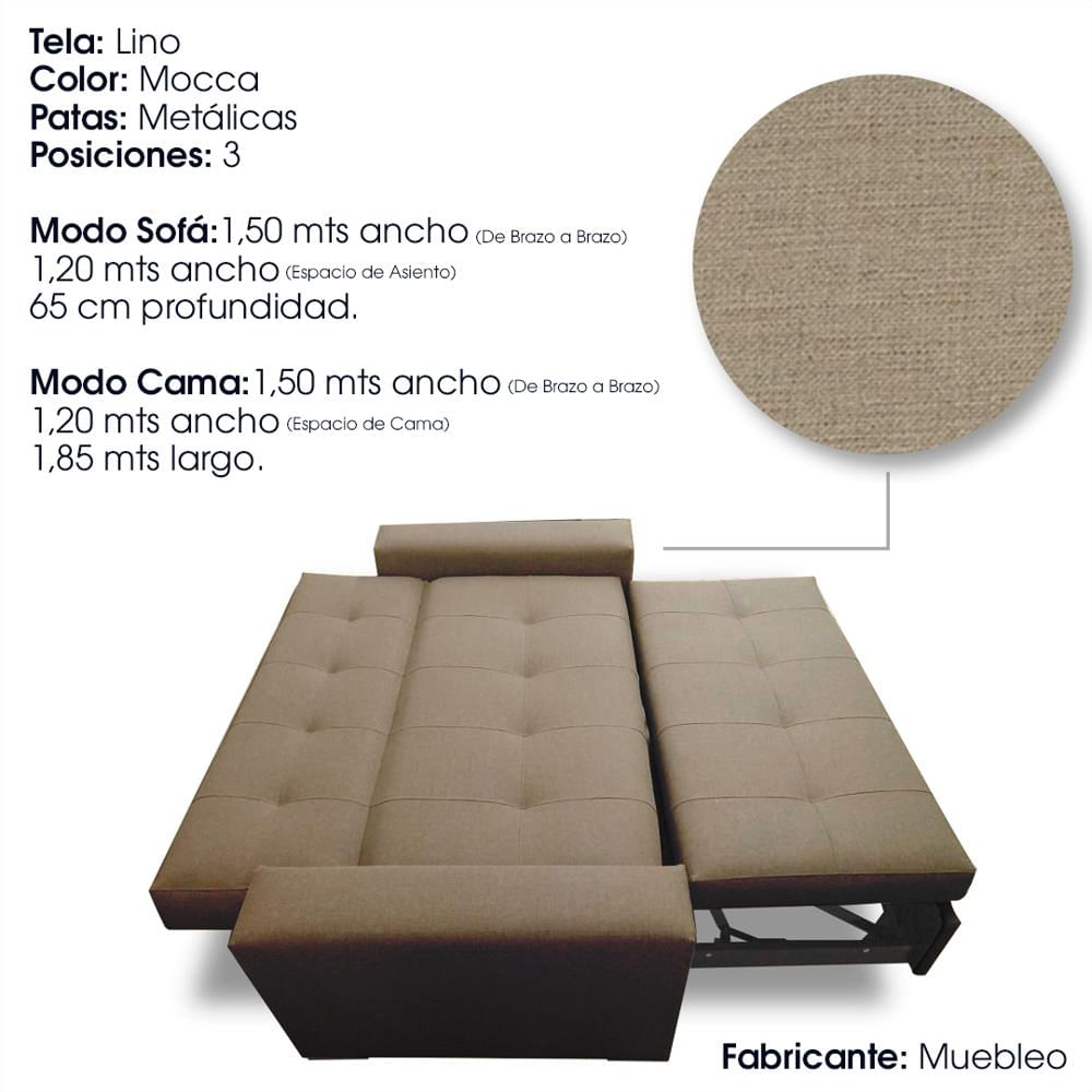 Sofá Cama Muebleo Roma Extensible Patas Metálicas Mocca img #4