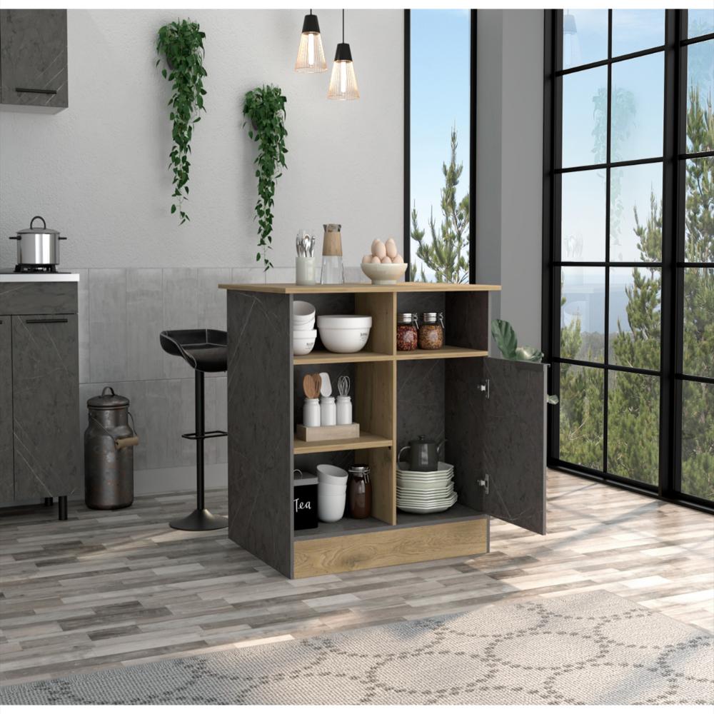 Barra De Cocina Indivar, Piedra Y Macadamia, Con Dos Puertas Y Manijas Metálicas img #2