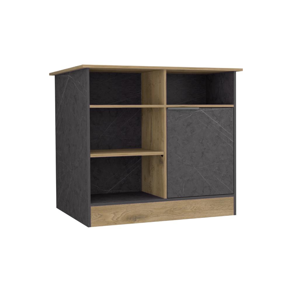 Barra De Cocina Indivar, Piedra Y Macadamia, Con Dos Puertas Y Manijas Metálicas img #3