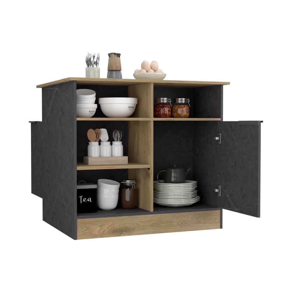 Barra De Cocina Indivar, Piedra Y Macadamia, Con Dos Puertas Y Manijas Metálicas img #4