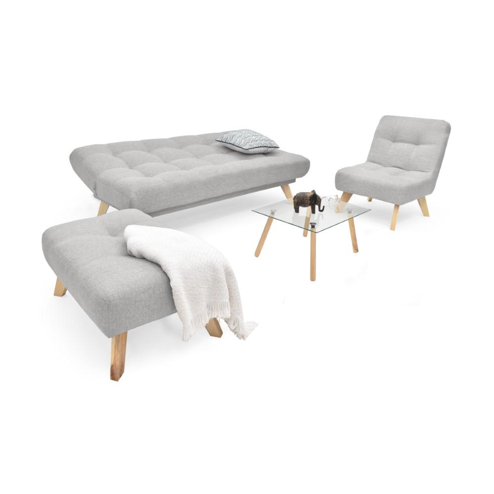 Sala Porto Tela Poliéster Plata + Mesa Centro En Vidrio Nova img #2