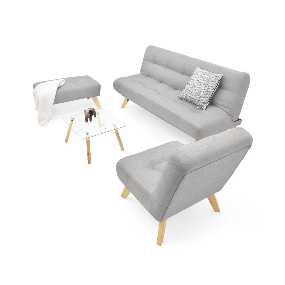 Sala Porto Tela Poliéster Plata + Mesa Centro En Vidrio Nova img #3