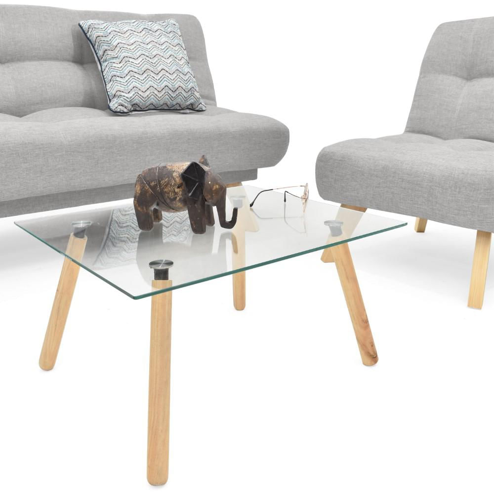 Sala Porto Tela Poliéster Plata + Mesa Centro En Vidrio Nova img #4