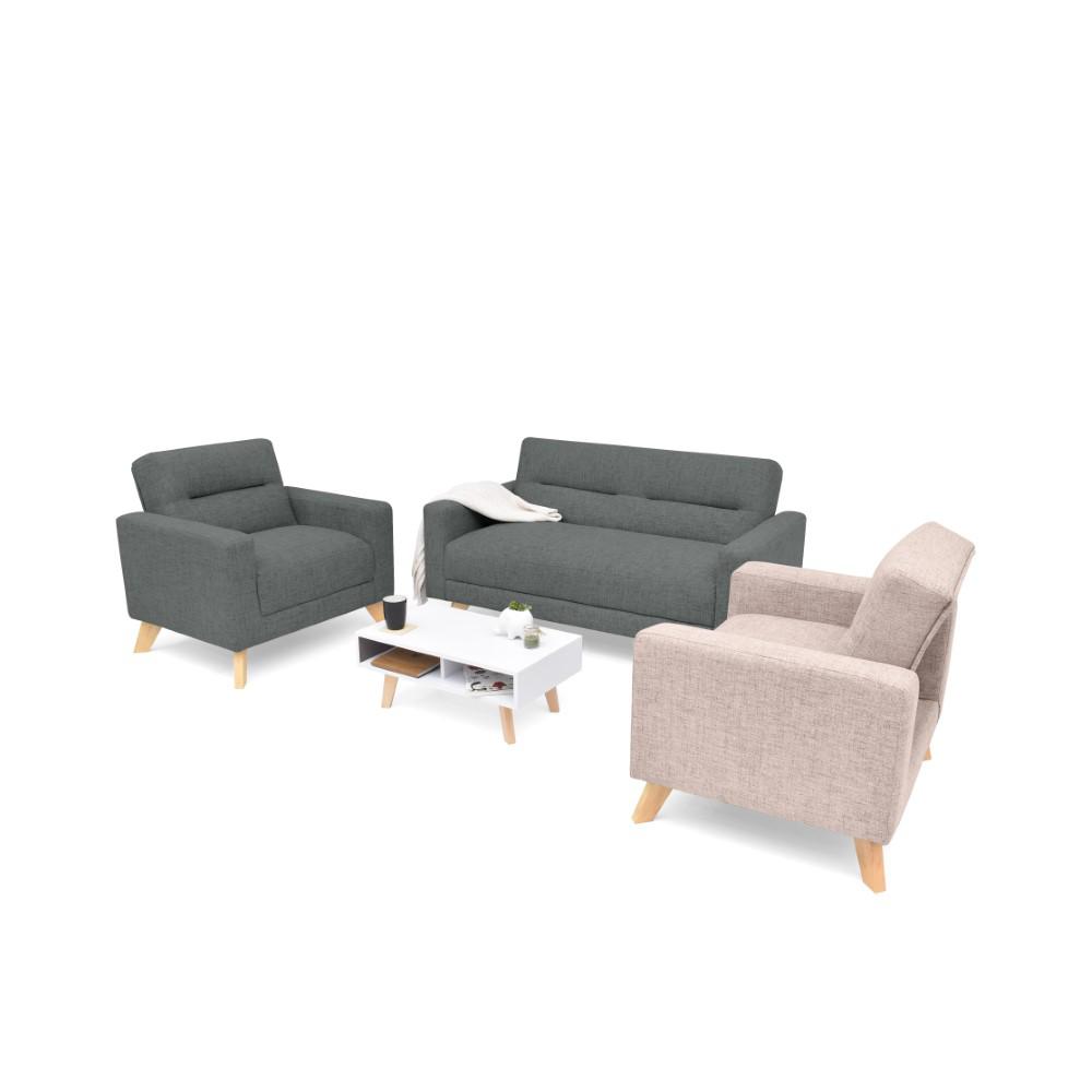 Juego De Sala Barza 2 Poltronas Tela Gris Rosa + Mesa De Centro img #3