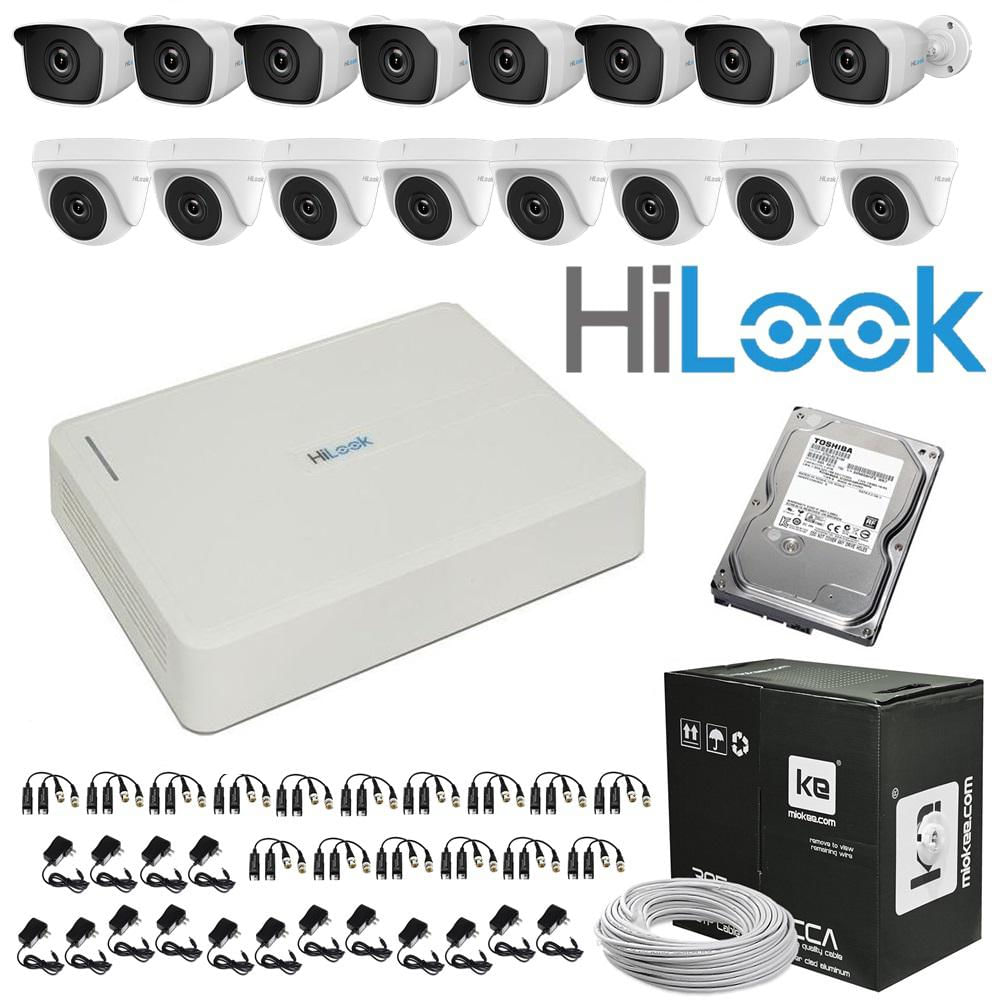 Kit Hilook Dvr Plástico 16 Canales - 8 Bala - 8 Domo + Acce img #1
