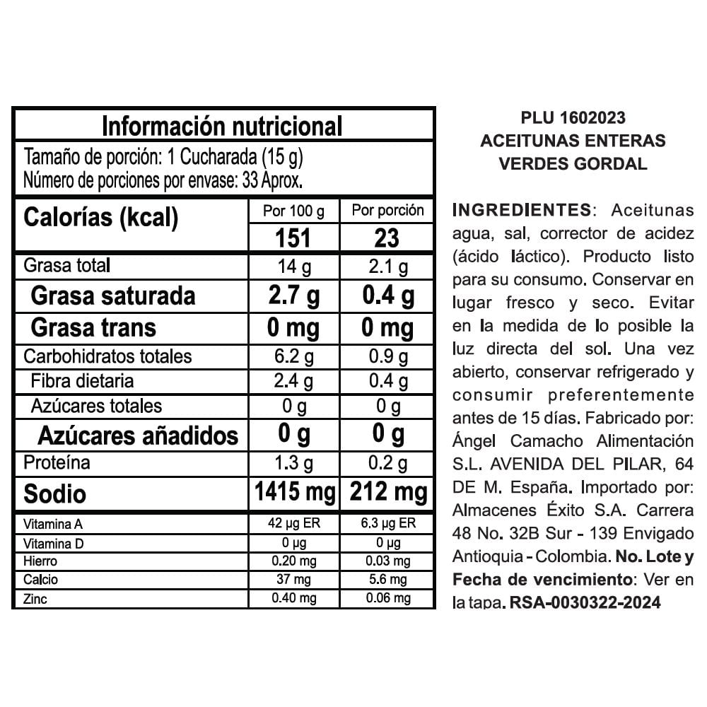 Aceitunas EL CORTE INGLÉS MARCA EXCLUSIV enteras verdes gordal (500  gr) img #2