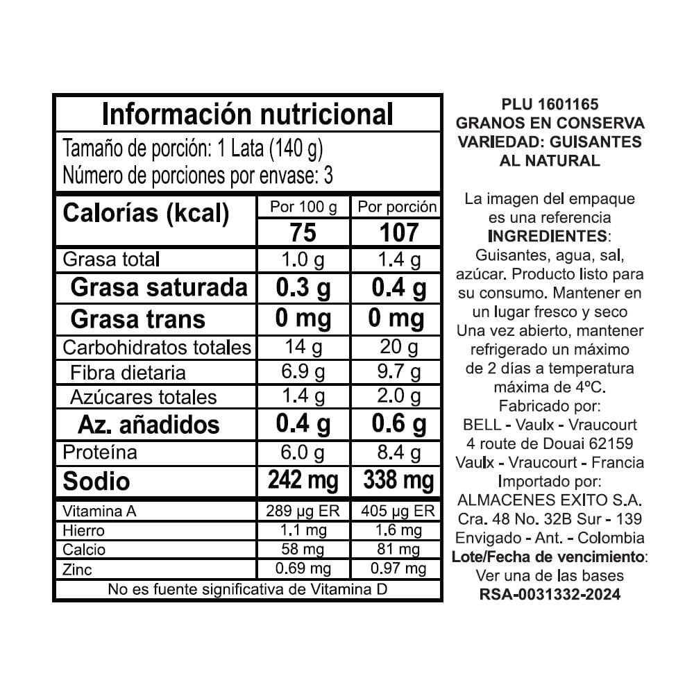Arveja EL CORTE INGLÉS MARCA EXCLUSIV enlatadas (420  gr) img #2
