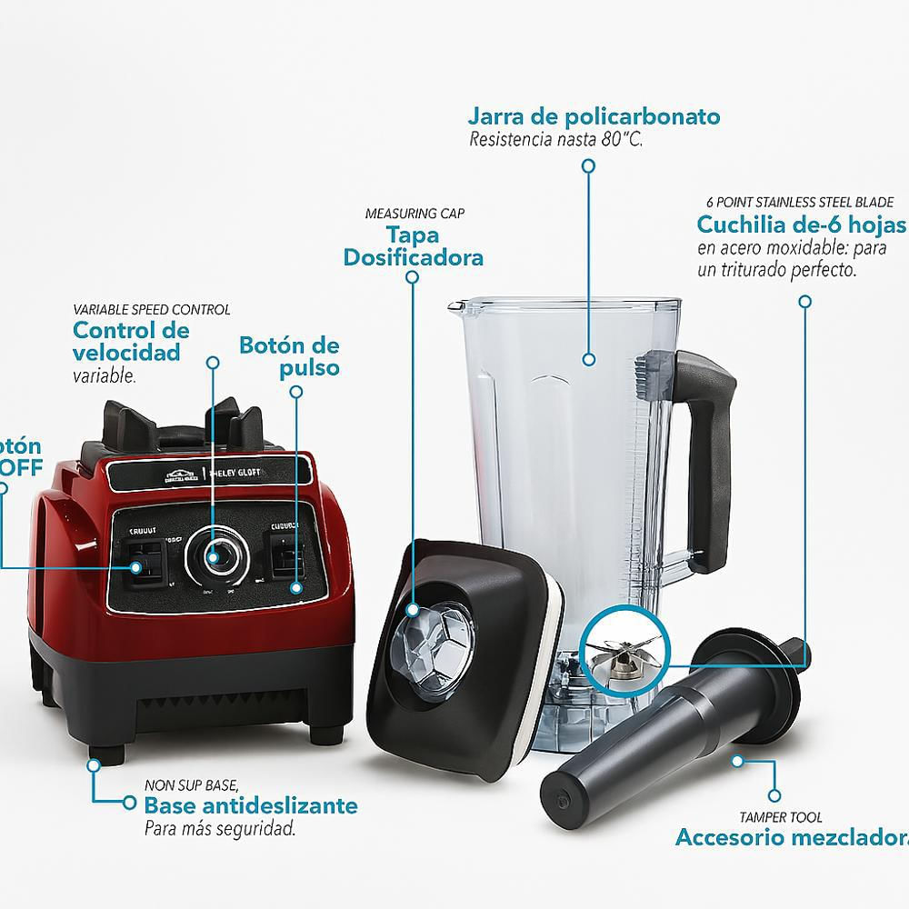 Licuadora Mega Force Profesional Semi Industrial 2 Litros 1500W Jarra Policarbonato Home Elements img #4