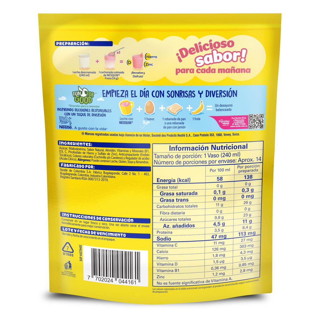 Bebida en polvo NESQUIK sabor fresa doypack (200  gr) img #2