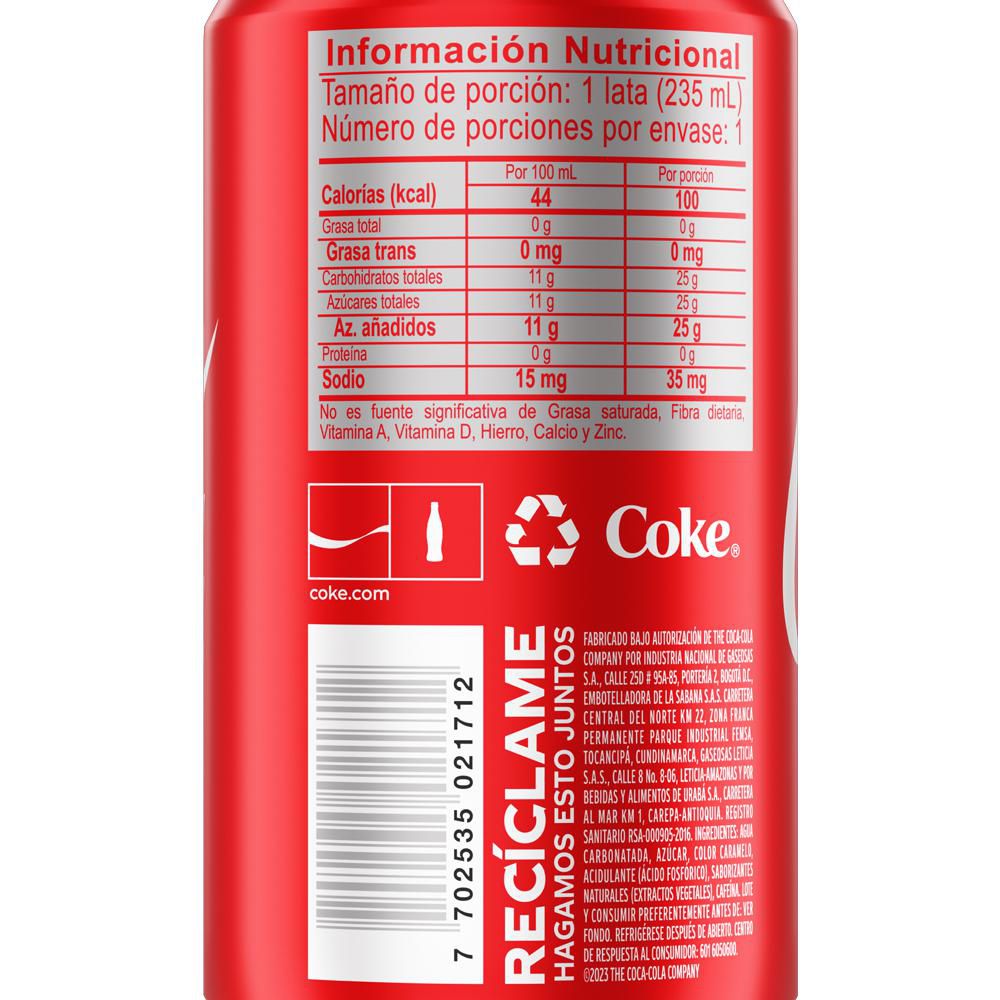 Gaseosa COCA COLA original lata x6und 235ml (1410  ml) img #4