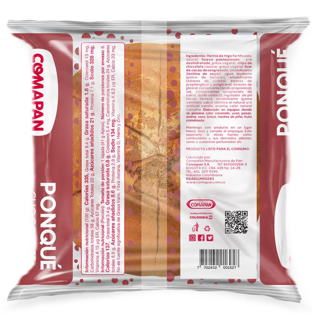 Ponque COMAPAN Chocolate chip (245  gr) img #2