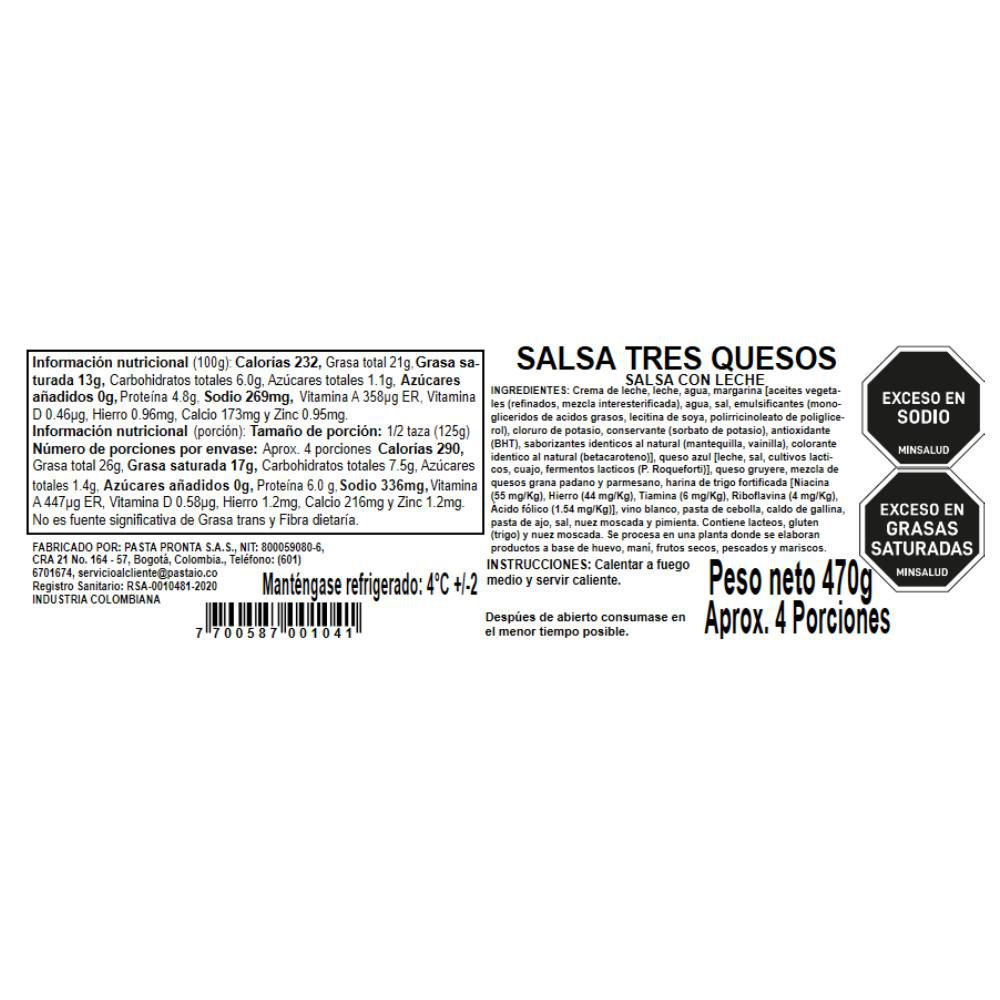 Salsa PASTAIO Tres Quesos (470  gr) img #2