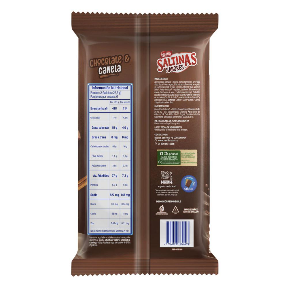 Galletas SALTINAS chocolate y canela x6und (165  gr) img #2