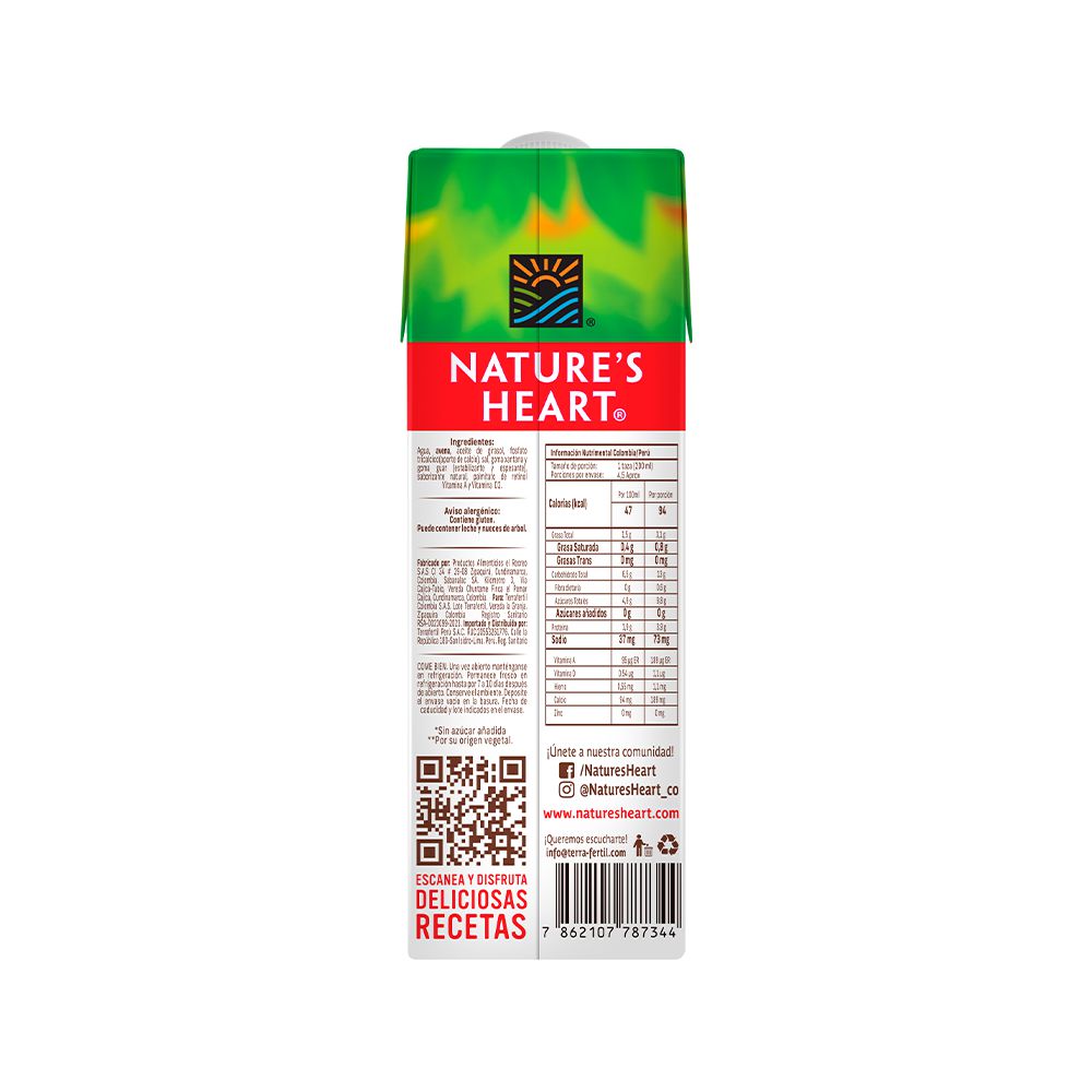 Bebida de avena NATURES HEART sin azúcar añadida (946  ml) img #2