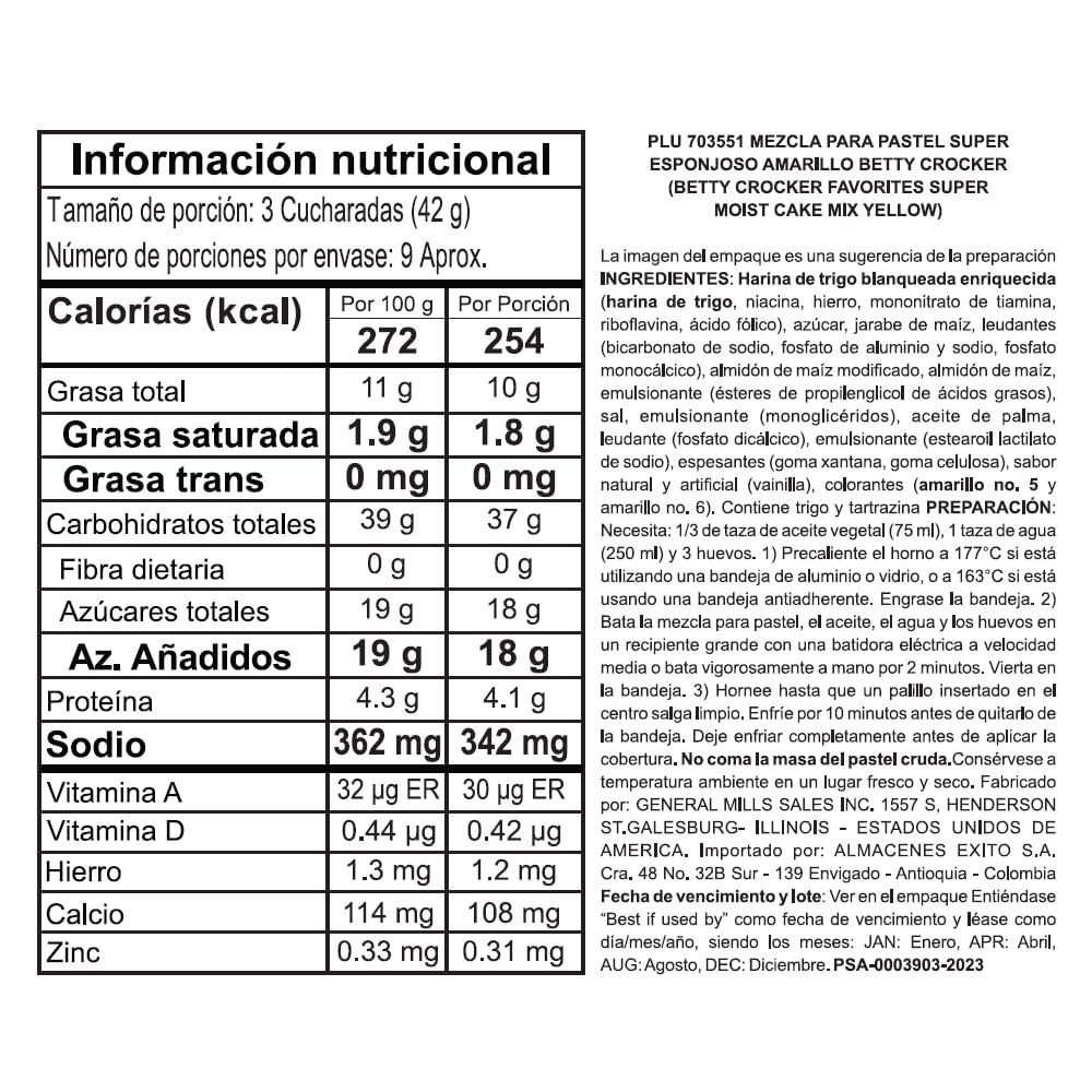 Mezcla en polvo BETTY CROCKER MARCA EXCLUSIVA cake mix (432  gr) img #2