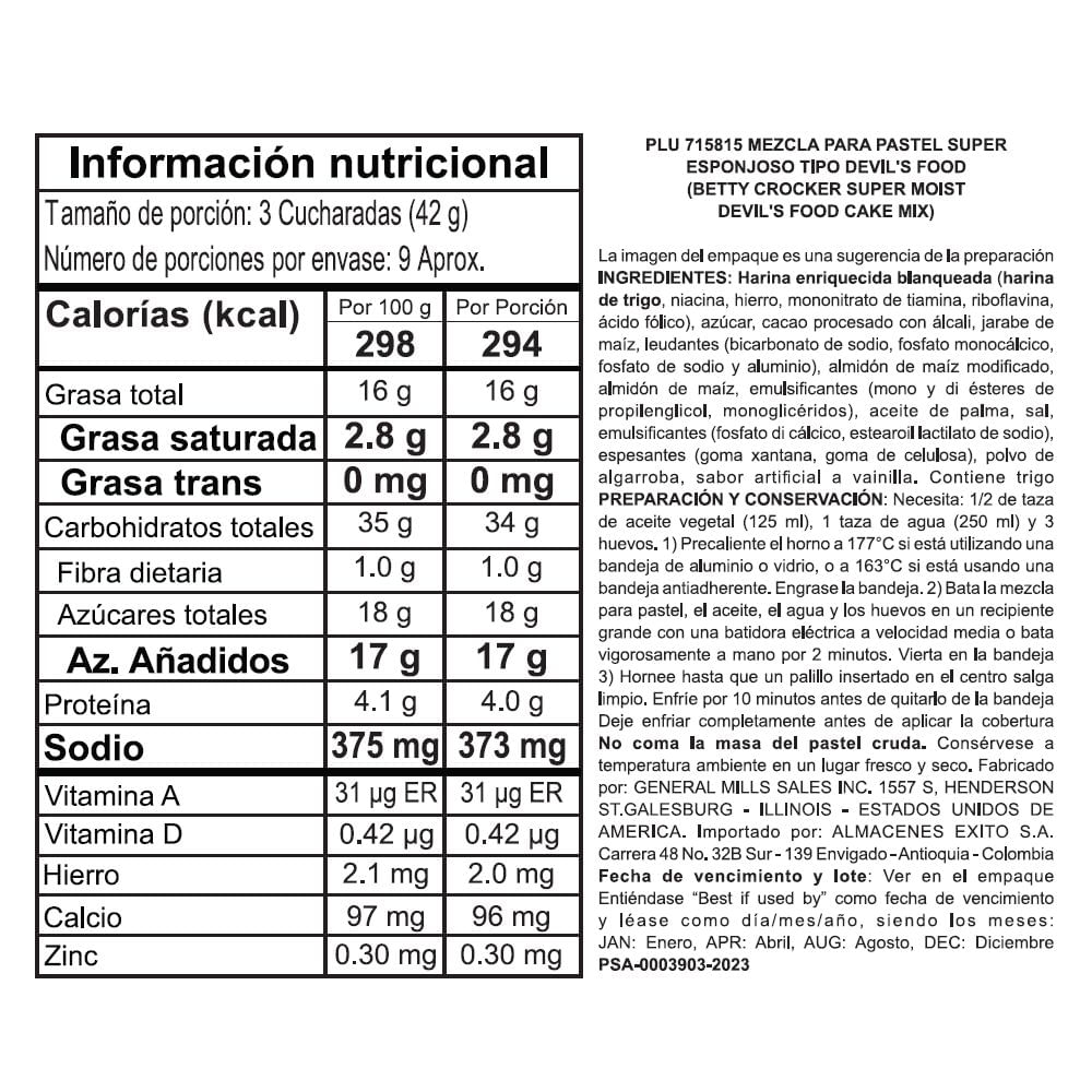 Mezcla en polvo BETTY CROCKER MARCA EXCLUSIVA cake mix (432  gr) img #2