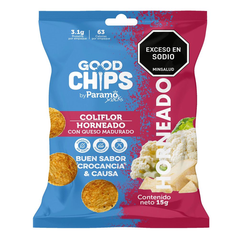 Snack GOOD CHIPS coliflor horneado y queso madurado (15  gr) img #1