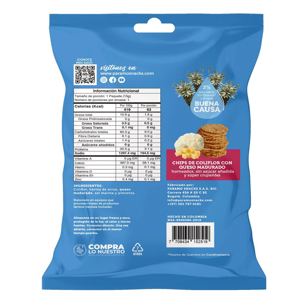 Snack GOOD CHIPS coliflor horneado y queso madurado (15  gr) img #2